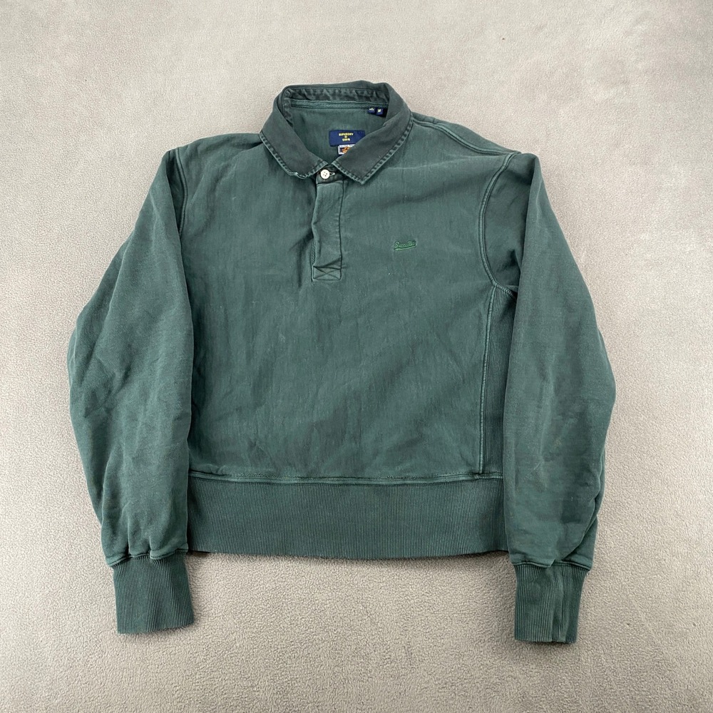 Superdry Mens Green College Track Polo Sweatshirt Y2K Vintage Style Size M